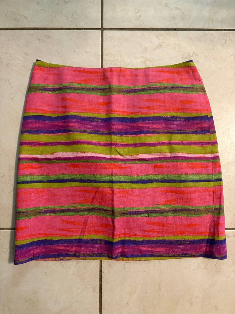 Ann Taylor Pink Multicolor Striped Pencil Skirt